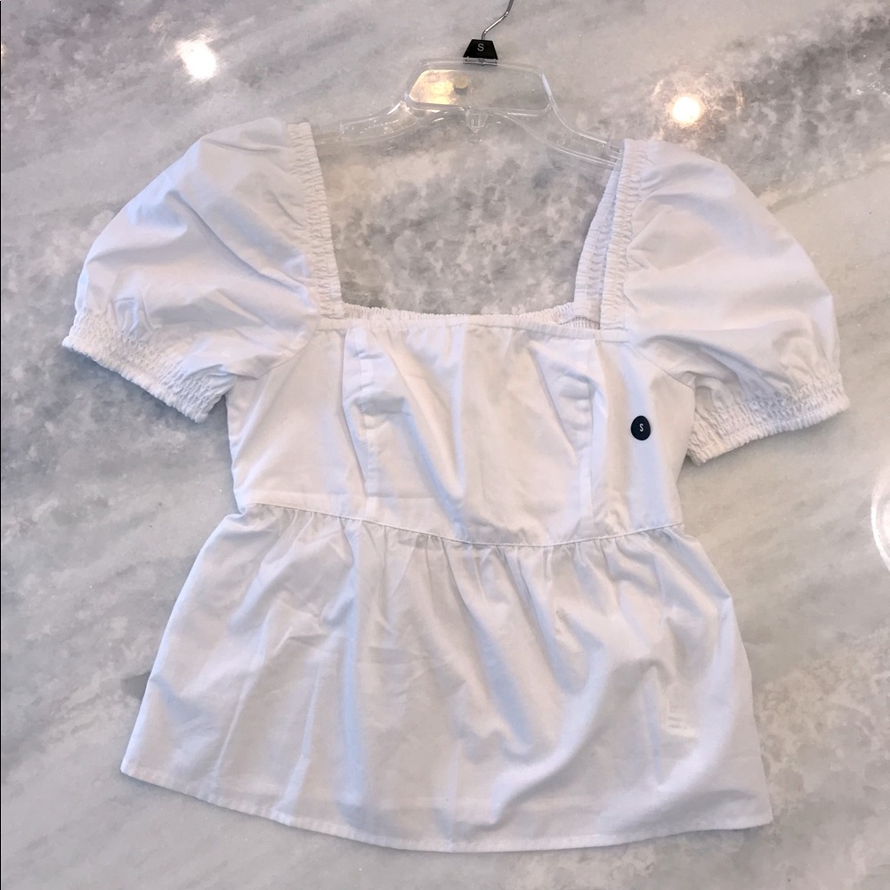 NWT Abercrombie & Fitch White Puff Sleeve Poplin Blouse Size S